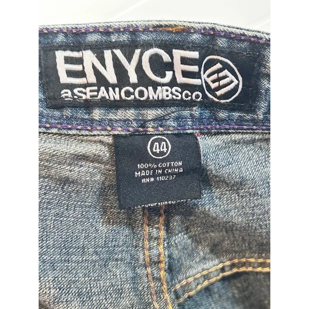 Enyce Sean Combs Co Mens Baggy Denim Shorts Blue Embroidered Y2K Streetwear sz44